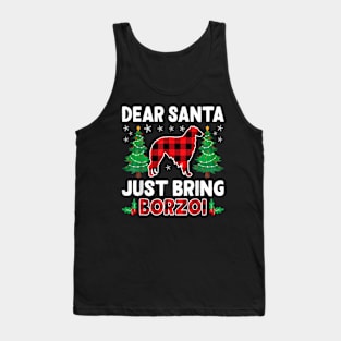 Dear Santa Just Bring Buffalo Plaid Dog Borzoi Xmas Tank Top